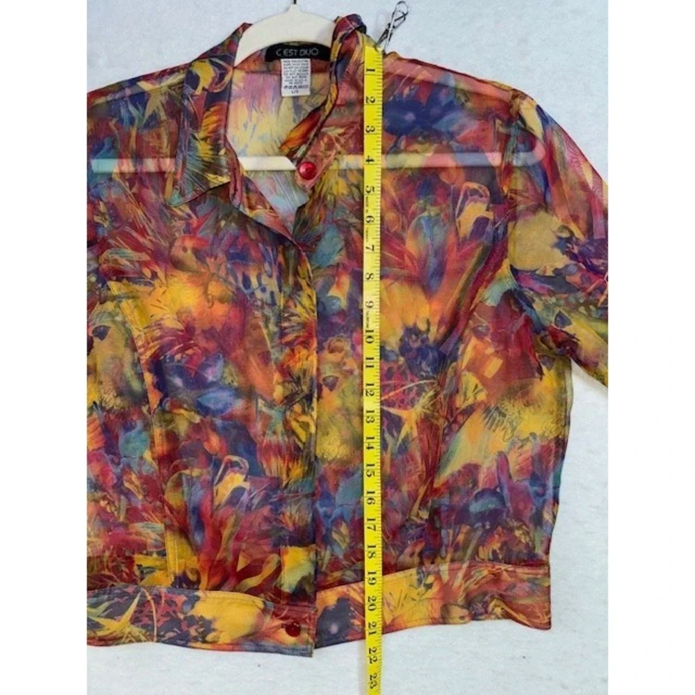 Cest Duo‎ 2pc Shell Sheer Shirt Jacket Artsy Parrot Tropical Island Beach LRG